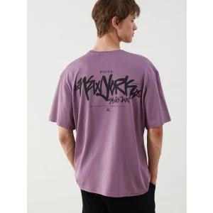 XSIDE Mor Bisiklet Yaka Baskılı Penye Erkek Tişört