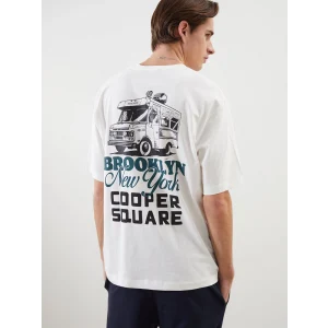 XSIDE Ekru Bisiklet Yaka Kısa Kollu Baskılı Penye Erkek Tişört