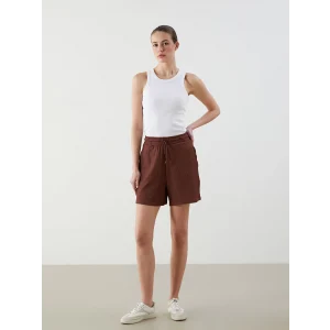 LCWAIKIKI Classic Kahverengi Beli Lastikli Dokulu Kadın Şort