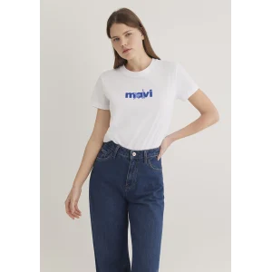 Mavi 1613287-620 Mavi Kedi Baskılı Beyaz Tişört