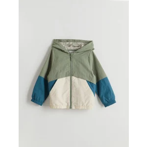 LCW Kids Yeşil Kapüşonlu Renk Bloklu Erkek Çocuk Yağmurluk