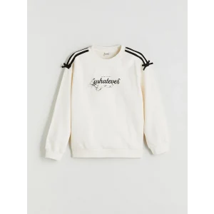 LCW Kids Ekru Bisiklet Yaka Baskılı Kız Çocuk Sweatshirt