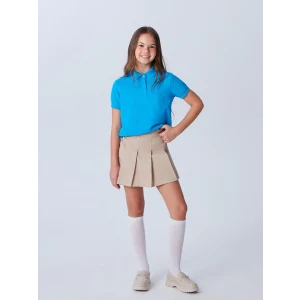 LCW Kids Bej Basic Gabardin Kız Çocuk Şort Etek