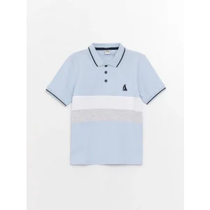 LCW Kids Mavi Polo Yaka Renk Bloklu Kısa Kollu Erkek Çocuk Tişört