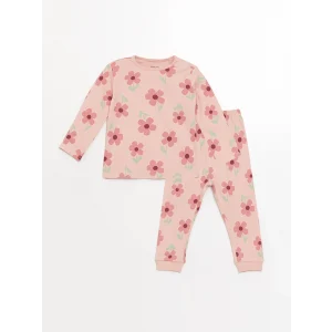 LCW baby Pembe Bisiklet Yaka Baskılı Kız Bebek Pijama Takımı