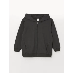 LCW Kids Antrasit Kapüşonlu Erkek Çocuk Fermuarlı Sweatshirt
