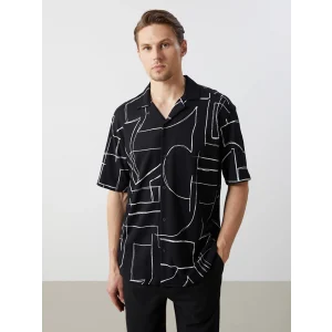 LCW Vision Siyah Regular Fit Kısa Kollu Desenli Erkek Gömlek