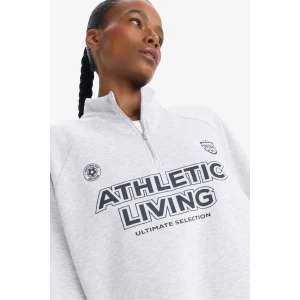 Defacto D7754 Gri DeFactoFit Oversize Geniş Kalıp Dik Yaka Baskılı Sporcu Sweatshirt