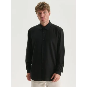 LCW Vision Siyah Slim Fit Uzun Kollu Keten Karışımlı Erkek Gömlek