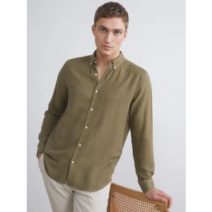 LCW Vision Haki Slim Fit Uzun Kollu Armürlü Erkek Gömlek