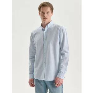 LCW Vision Mavi Regular Fit Uzun Kollu Keten Karışımlı Erkek Gömlek