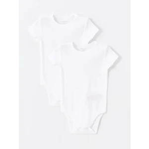LCW baby Ekru Bisiklet Yaka Kısa Kollu Kız Bebek Çıtçıtlı Bodysuit 2li