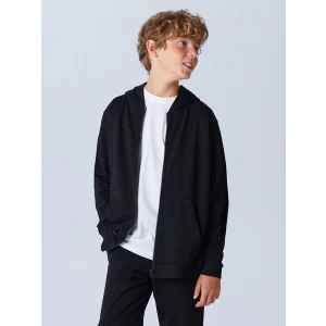 LCW Kids Siyah Kapüşonlu Erkek Çocuk Fermuarlı Sweatshirt