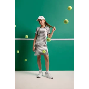 Defacto E3830 Siyah Kız Çocuk Bisiklet Yaka Fitilli Kaşkorse Kısa Kollu Çizgili Yazlık Elbise