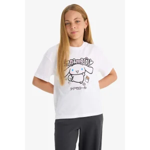 Defacto F5815 Beyaz Kız Çocuk Hello Kitty Relax Fit Bisiklet Yaka Kısa Kollu Tişört