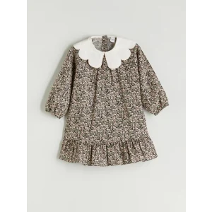 LCW Kids Antrasit Bebe Yaka Çiçekli Kız Çocuk Elbise