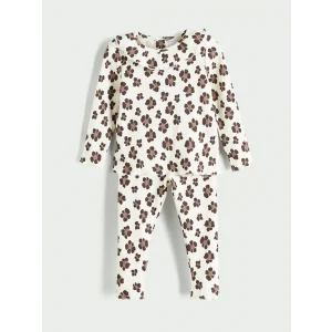 LCW baby Ekru Bisiklet Yaka Çiçekli Kız Bebek Tişört ve Tayt 2li Takım