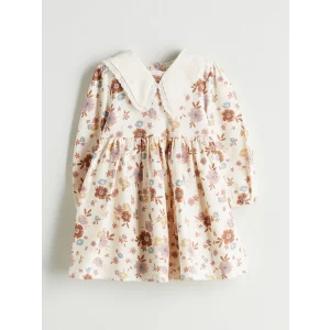 LCW Kids Ekru Bebe Yaka Çiçekli Kız Çocuk Elbise