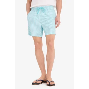 Defacto U0024 Turkuaz Çizgili File Astarlı Kısa Boy Deniz Şortu