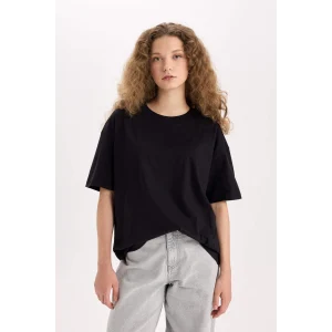 Defacto V4136 Siyah Oversize Geniş Kalıp Basic Düz Bisiklet Yaka Kısa Kollu Siyah Tişört
