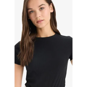 Defacto K7064 Siyah Fitted Bisiklet Yaka Basic Düz Fitilli Kaşkorse Kısa Kollu Siyah Tişört