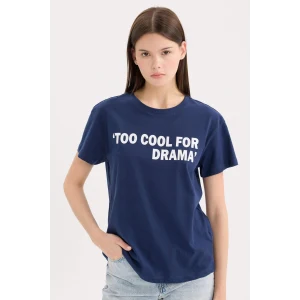 Defacto D9605 Lacivert Regular Fit Bisiklet Yaka Baskılı Kısa Kollu Tişört