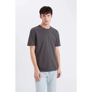 Defacto D5481 Antrasit %100 Pamuk Regular Fit Bisiklet Yaka Kısa Kollu Ağır Kumaş Tişört