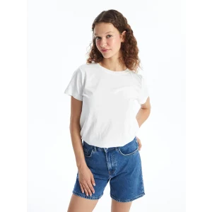 LCW Vision Beyaz Bisiklet Yaka Düz Kısa Kollu Kadın Tişört