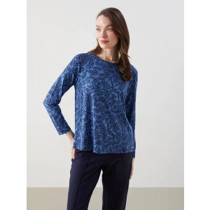 LCW Grace Lacivert Bisiklet Yaka Desenli Kadın Tişört