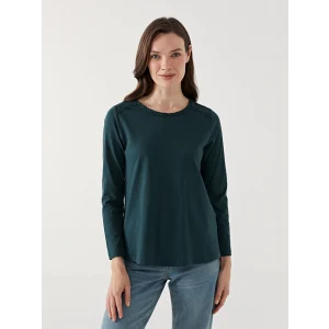 LCW Grace Yeşil Bisiklet Yaka Nakışlı Kadın Bluz