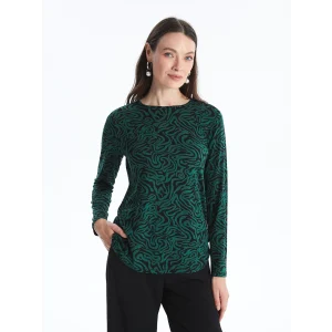 LCW Grace Yeşil Bisiklet Yaka Desenli Kadın Tişört