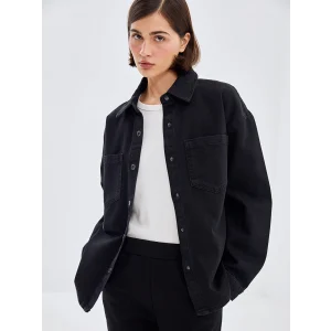 LCW Vision Siyah Oversize Kadın Jean Gömlek Ceket