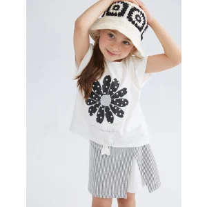 LCW Kids Ekru Çiçekli Kız Çocuk Bluz ve Şort Etek 2li