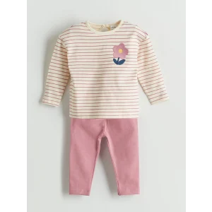 LCW baby Ekru Bisiklet Yaka Kız Bebek Bluz ve Tayt 2li