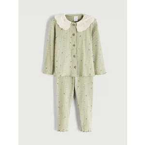 LCW baby Yeşil Bisiklet Yaka Kız Bebek Bluz ve Tayt 2li