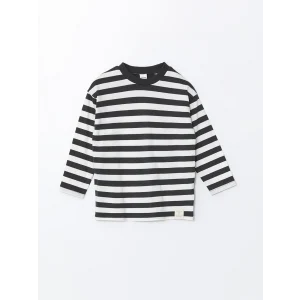 LCW Kids Antrasit Bisiklet Yaka Çizgili Erkek Bebek Tişört