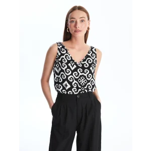 LCWAIKIKI Classic Siyah V Yaka Desenli Kadın Bluz