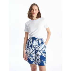 LCWAIKIKI Classic Mavi Beli Lastikli Desenli Kadın Şort