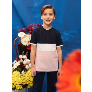 LCW Kids Pembe Hakim Yaka Renk Bloklu Kısa Kollu Erkek Çocuk Tişört