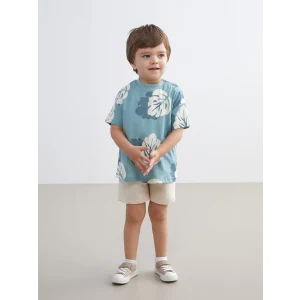 LCW baby Mavi Baskılı Erkek Bebek Tişört ve Şort 2li