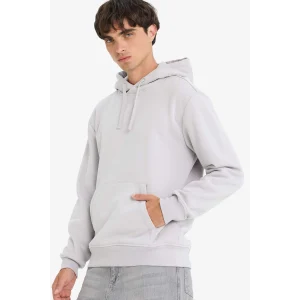 Defacto X8283 Gri Regular Fit Kapüşonlu Kanguru Cepli İçi Yumuşak Tüylü Basic Düz Sweatshirt