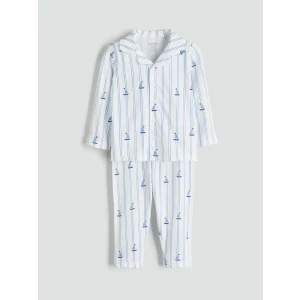 LCW baby Ekru Resort Yaka Çizgili Erkek Bebek Pijama Takım