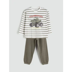 LCW baby Ekru Bisiklet Yaka Baskılı Erkek Bebek Sweatshirt ve Eşofman Alt 2li