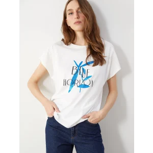LCWAIKIKI Classic Ekru Bisiklet Yaka Baskılı Kadın Tişört