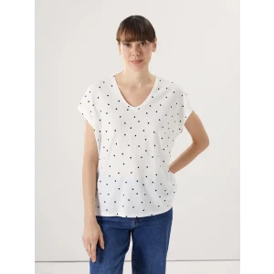 LCWAIKIKI Classic Lacivert V Yaka Puantiyeli Kadın Tişört