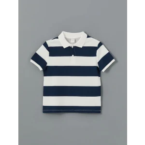LCW Kids Indigo Polo Yaka Çizgili Erkek Çocuk Tişört