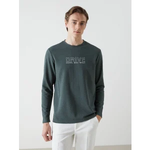 LCWAIKIKI Classic Yeşil Bisiklet Yaka Uzun Kollu Baskılı Erkek Sweatshirt