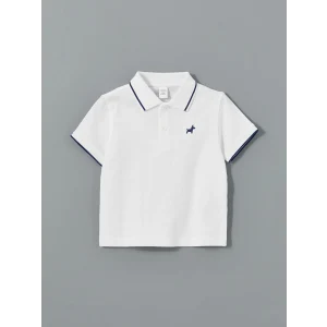 LCW Kids Beyaz Polo Yaka Nakışlı Erkek Çocuk Tişört