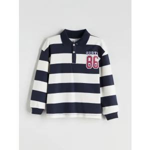 LCW Kids Lacivert Polo Yaka Çizgili Erkek Çocuk Sweatshirt
