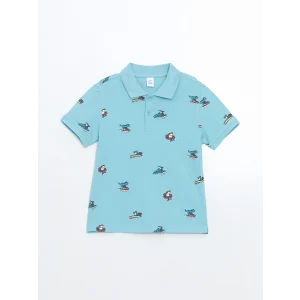 LCW baby Mavi Polo Yaka Baskılı Pike Erkek Çocuk Tişört